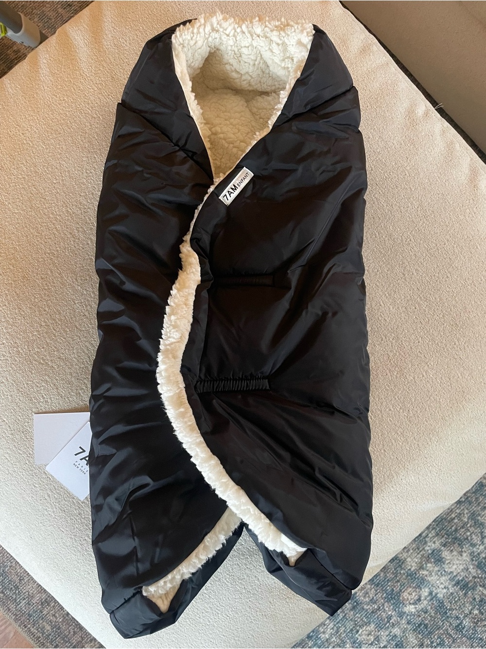 Cozy Black Sherpa-Lined Baby Puffer Bunting